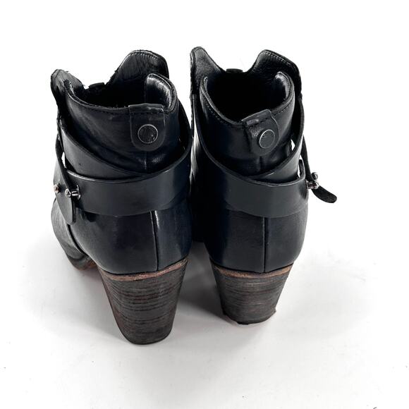 Rag & Bone Harrow Ankle Booties 6 36 Black Leather Boot Western Boho Moto Buckle - Picture 3 of 9